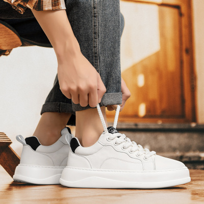 2025春季新款男士休闲老爹鞋厚底增高超迁皮小白鞋男士运动潮鞋