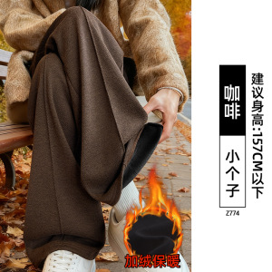 窄版毛呢阔腿裤女新款冬加厚棉裤糯米羊毛裤小个子加绒直筒裤_965