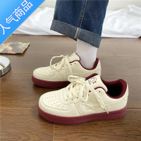 SUNTEK易少年 港风复古拼色米红色小白鞋女ins超火百搭运动板鞋2023春季