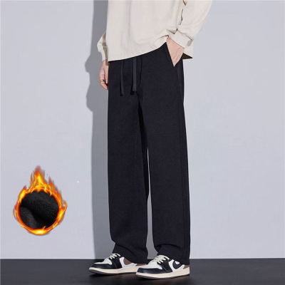 高端新款秋冬垂感针织休闲裤男士潮流直筒百搭宽松阔腿长裤男加绒