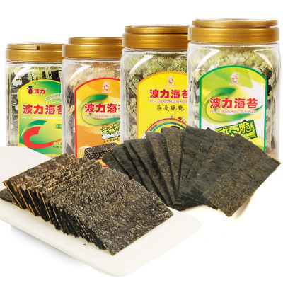整件批发-波力夹心海苔（波力芝麻脆片96g*8）桶装多口味夹心脆儿童即食海苔