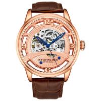 STUHRLING机械表玫瑰金盘日历自动男表50米防水