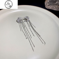 JiMi锆石芒星月亮耳环女流苏无耳洞耳夹气质长款冷淡风耳骨夹仙气耳饰