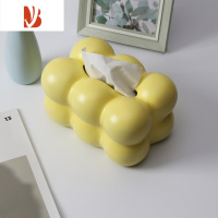 三维工匠纸巾盒奶油高级感茶几摆件家用创意纸抽盒客厅轻奢树脂抽纸盒 奶油黄纸巾盒 无底盖