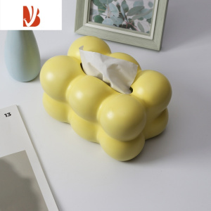 三维工匠纸巾盒奶油高级感茶几摆件家用创意纸抽盒客厅轻奢树脂抽纸盒 奶油黄纸巾盒 无底盖