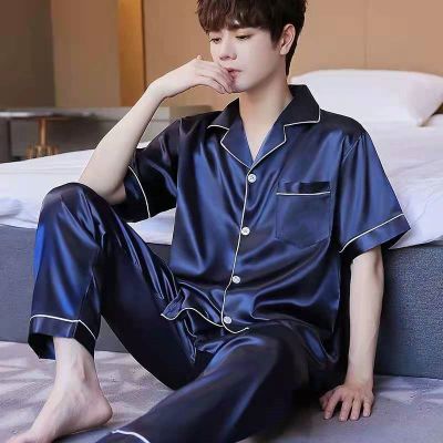 男士睡衣男夏季薄款冰丝短袖宽松家居服大码夏天睡衣男女春秋套装威珺