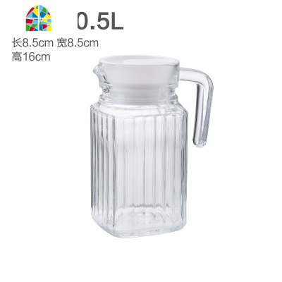 玻璃冷水壶大容量扎壶家用带盖果汁壶扎壶凉水壶果汁瓶凉白开茶壶 FENGHOU 条子壶1.1L