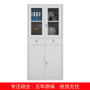 匡大 文件柜铁皮档案柜办公柜中二斗钢柜KDGG-BK01 灰白薄款