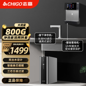 志高净水器家用直饮800G净水机直饮自来水龙头厨房纯滤水器全屋滤芯RO反渗透过滤器[厨下Z800+管线机G02]净热套装