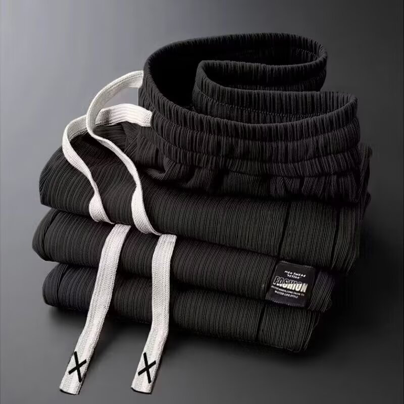 夏季薄款冰丝透气阔腿裤宽松垂感男休闲裤潮流直筒运动裤