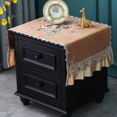 欧式床头柜布盖布卧室搭布防尘罩大喜庆结婚装饰布长方形罩套语晨咖色床头柜40*80cm（尺寸不含花边）