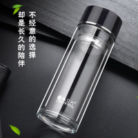 晶立方 双层高硼硅玻璃杯水杯304钢芯镜面内盖可定制logo杯子