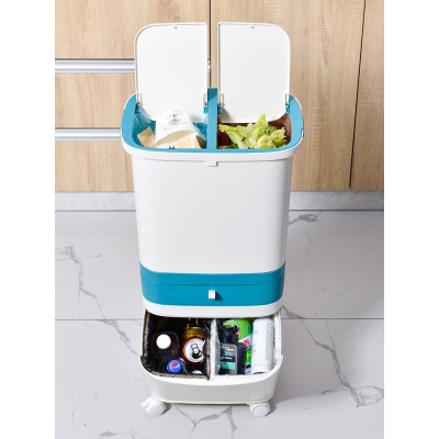 美帮汇分类垃圾桶带盖厨房家用干湿分离垃圾箱窄双层大号家庭厨余桶