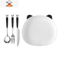 刀叉勺三件套家用可爱牛排刀叉盘子套装西餐餐具网红儿童叉子勺子 刀叉勺+盘(熊猫)[拍下送收纳盒] 敬平