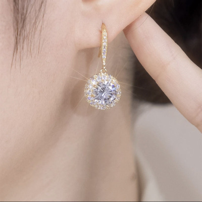 新款高级感满钻微镶锆石耳环女轻奢小众时尚优雅耳钩简约百搭耳饰送女朋友老婆情人节七夕生日礼物