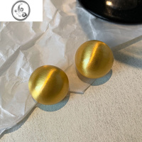 JiMi金色拉丝磨砂圆球耳钉女小众设计感高级欧美ins简约百搭耳环耳饰