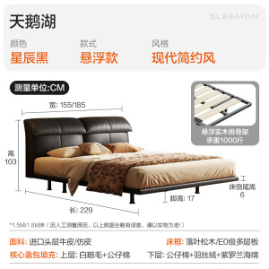 喜临门 - 天鹅湖悬浮床 进口头层牛皮双人排骨架主卧大床