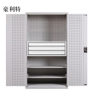 豪利特工具柜加厚铁皮储物柜工厂车间用带抽屉汽修多功能收纳柜通门内三抽柜灰白色