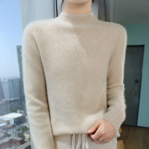 24秋冬新套头毛衣女安迪绒勾花半高领针织打底衫女修身韩版厂