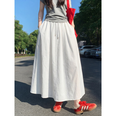 白色工装半身裙女夏2026新款垂感a字半裙伞裙小个子大码胖mm长裙