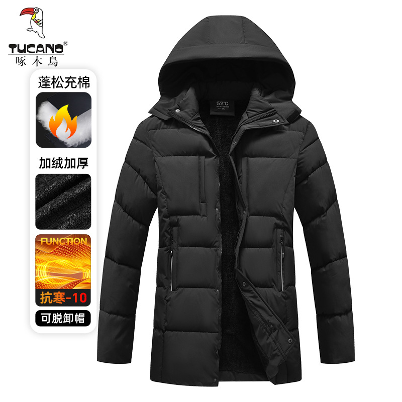 啄木鸟秋冬装中年男士加绒加厚羽绒棉服冬季棉袄中老年款棉衣外套