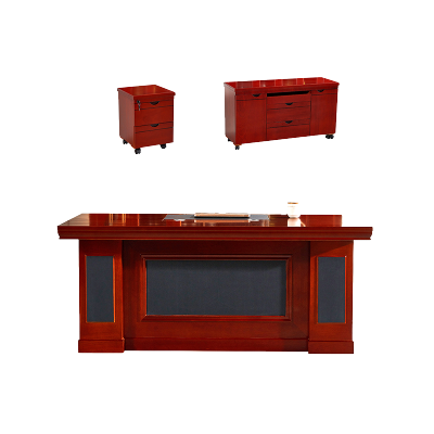 臻远简约办公桌长桌贴实木皮大班台 2.2米主桌+副台+小柜