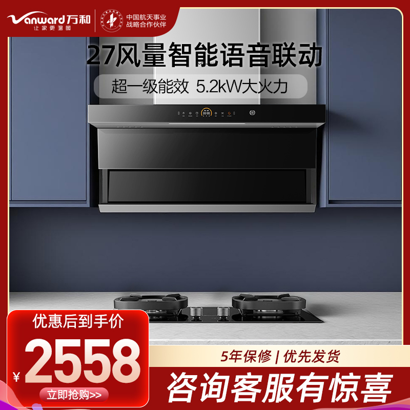 万和(Vanward)27m³顶侧双吸烟机WL970pro+JZT-G6L50 5.2KW燃气灶天然气灶具家用烟灶套装