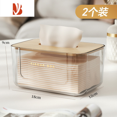 三维工匠桌面纸巾盒家用客厅轻奢风创意抽纸盒餐巾茶几收纳盒简约盒子 2个装❤透明白[轻奢复古 透明可视]