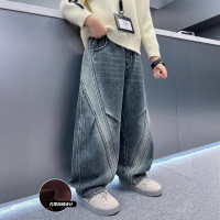 男童加绒牛仔裤一体绒新款中大童长裤加厚宽松儿童裤子秋冬潮