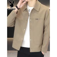 花花公子翻领夹克男士2025秋季新款高端暗扣上衣服宽松休闲外套男