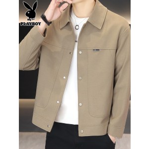 花花公子翻领夹克男士2025秋季新款高端暗扣上衣服宽松休闲外套男