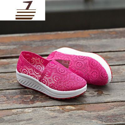 尗卡摇摇鞋女休闲增高新款一脚蹬懒人网鞋透气单布鞋厚底休闲鞋