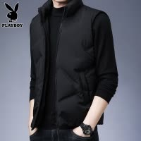 花花公子冬季羽绒马甲男士黑色立领背心新款潮流加厚保暖外套男装