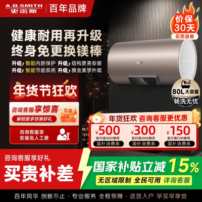 史密斯80升电热水器 国家补贴 专利免更换镁棒 金圭内胆 速热节能 CEWH-80ED3 一级能效