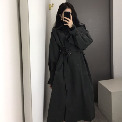 FISHBASKET赫本风中长款黑色风衣女2020新款今年流行大衣气质高端英伦风外套风衣女