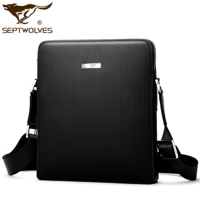 七匹狼男包商务休闲男包牛皮单肩包男斜挎包男士手提包男士小包包背包英伦风新款正品黑色364055-01-101