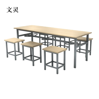 文灵冷轧钢六人餐桌学生食堂公司职员户外桌椅组合1600*600*750