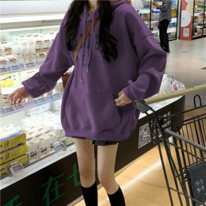 加绒加厚连帽卫衣女秋冬新款宽松韩版时尚学生外套长袖上衣潮