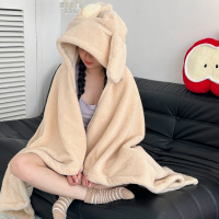 可爱少女秋冬连帽披肩斗篷毛毯加厚保暖午睡盖毯办公室休闲小毯子