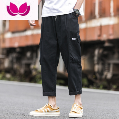 七斓裤子男士韩版潮流夏季薄款运动直筒九分宽松大码潮牌工装休闲长裤