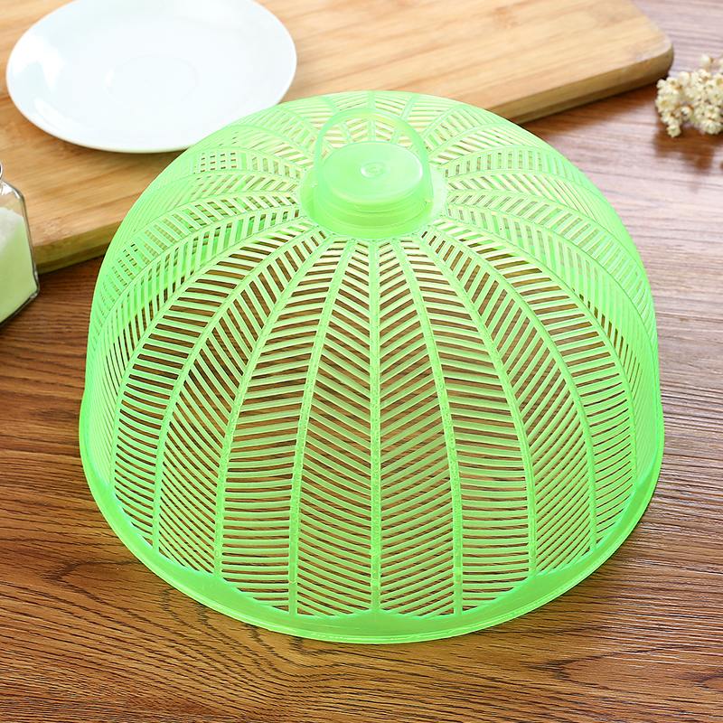 圆形迷你食物罩子饭菜罩防蝇罩餐桌罩可折叠塑料小号防尘 半透明绿色