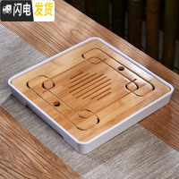 三维工匠家用简约功夫茶具茶盘套装迷你储水密胺干泡小茶台日式竹制茶托盘 密胺大正方四方白茶盘28cm