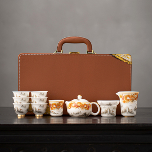 苏氏陶瓷(SUSHI CERAMICS)素烧羊脂玉瓷龙行大茶壶茶具套装 国家一级技师王文克老师作品