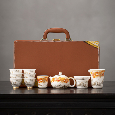 苏氏陶瓷(SUSHI CERAMICS)素烧羊脂玉瓷龙行大茶壶茶具套装 国家一级技师王文克老师作品