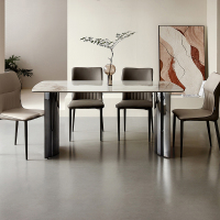 全友家居时尚轻奢简约小蛮腰亮光岩板餐桌生态科技皮软包餐椅家具