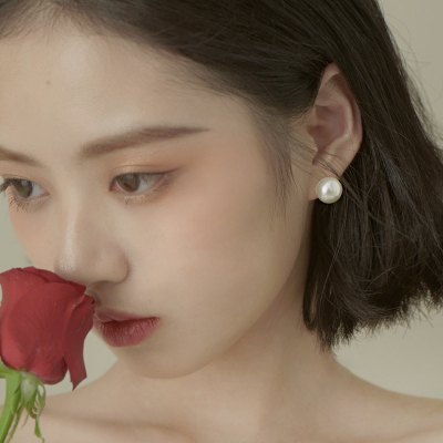 925纯银复古母贝珍珠巴洛克法式耳钉优雅夸张潮耳环耳饰女送女朋友老婆情人节七夕生日礼物