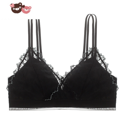 绿彩虹光法式宫廷风三角杯内衣女无钢圈小胸蕾丝性感文胸套装