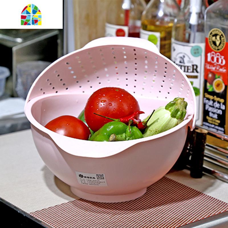 百货厨房翻盖滤水篮翻盖式沥水篮淘米洗菜水果塑料盆篮 FENGHOU 白色洗菜篮洗菜篮