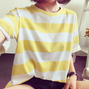 夏季新款韩版学生条纹短袖T恤女士宽松衣服上衣女装