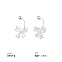 999纯银镂空蝴蝶结耳钉女耳环耳饰小巧防丢设计2025年送女朋友老婆情人节七夕生日礼物